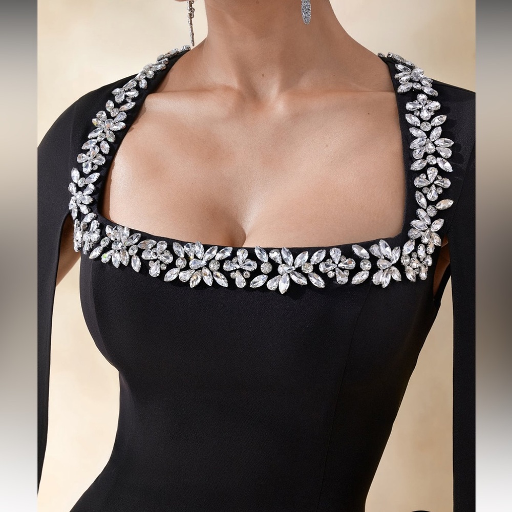 Club L London Black Cape Maxi Dress - Picture 3 of 4